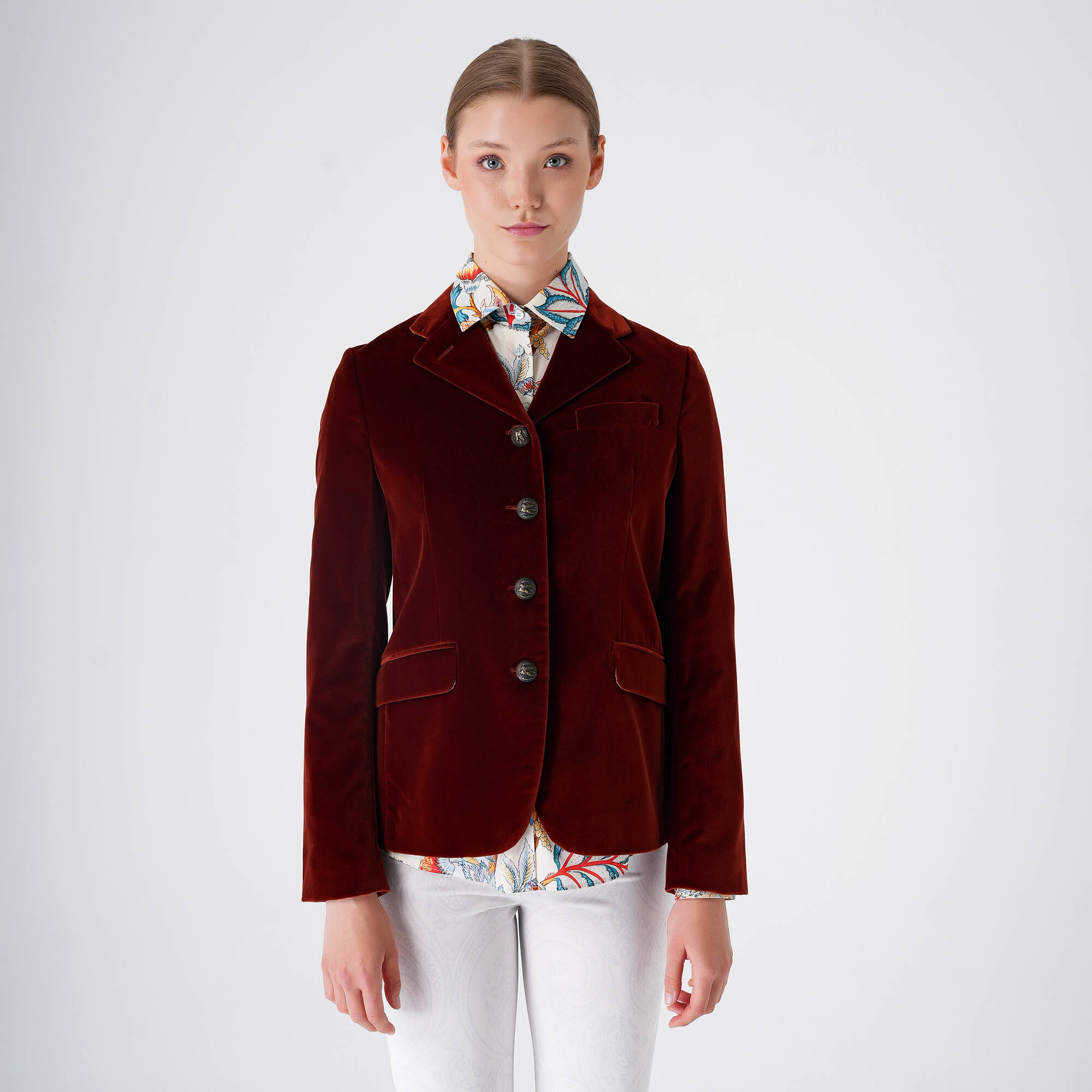 Etro - Burgundy Stretch Velvet Blazer Jacket